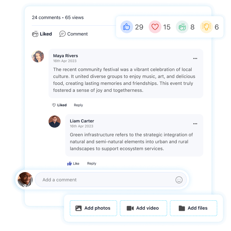 Community discussion threads with reactions and comments